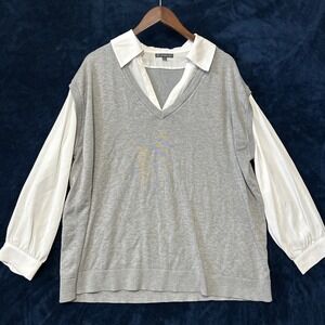 Adrianna Papell Long Sleeve Sweater Top Size 1X Twofer Gray Office Secretary